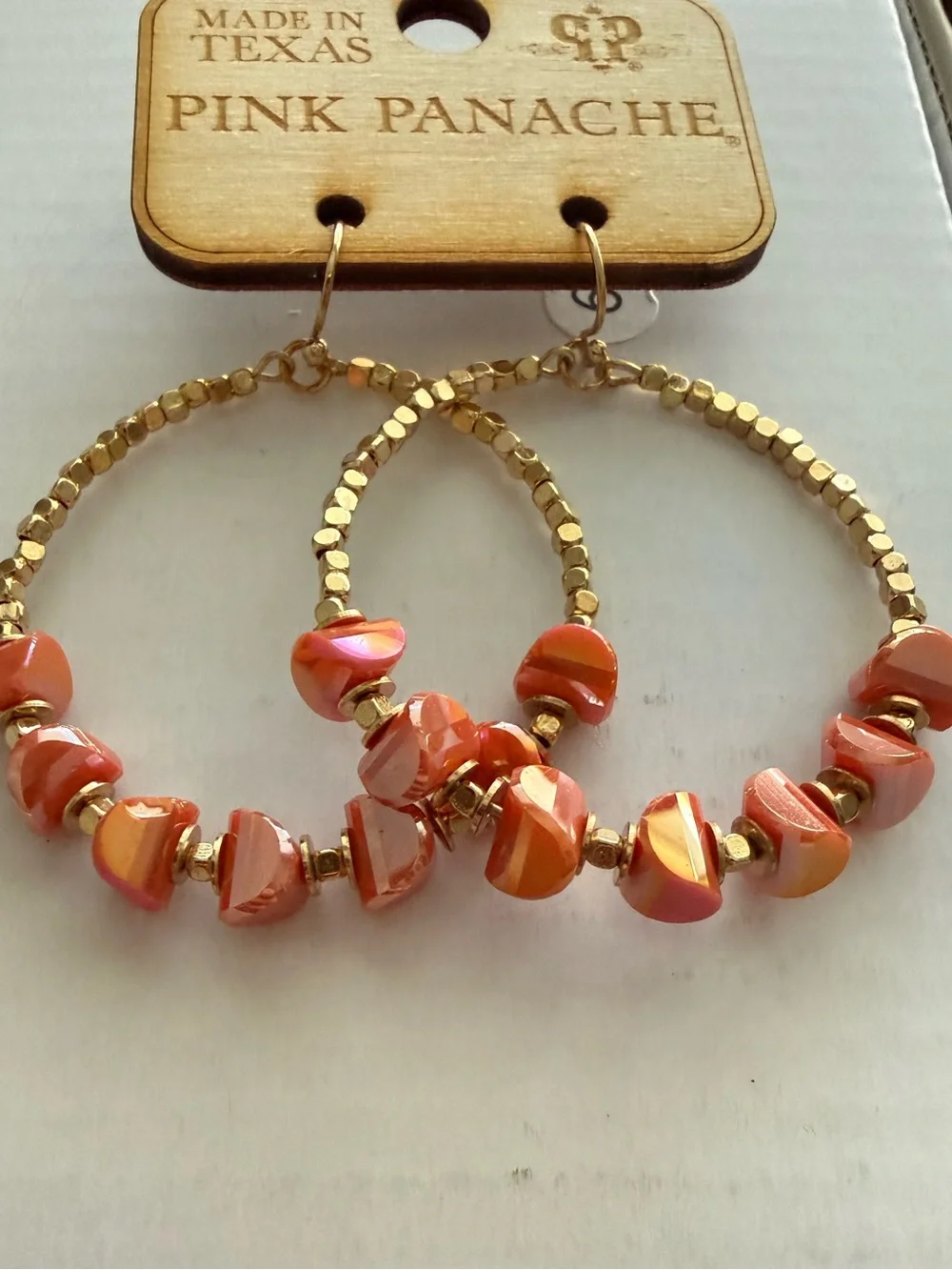 Pink Panache Stone Circle Gold Hoop Earrings - Orange * NWT